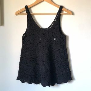 Black crochet tank top - American Eagle -sz SMALL -boho summer festival knit top